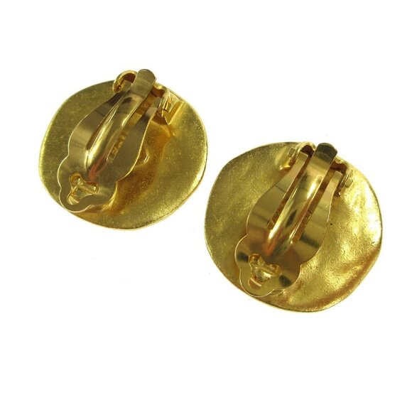 Chanel Round Earrings Gold Clip-On Large 96P - Picture 2 of 4